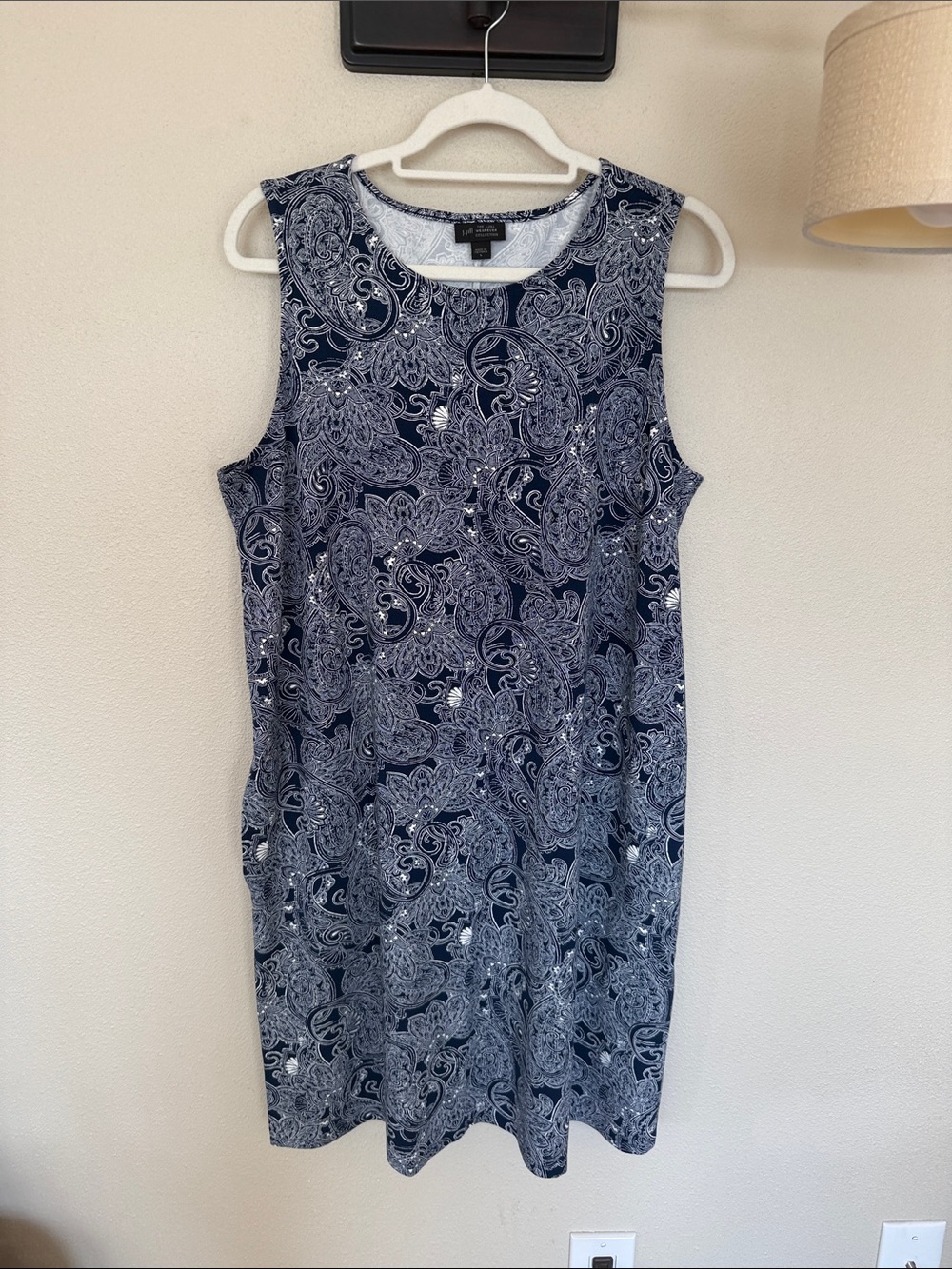 J. Jill Wearever A-Line Sleeveless Dress Nvy and White Paisley size Large NWT - Picture 4 of 11